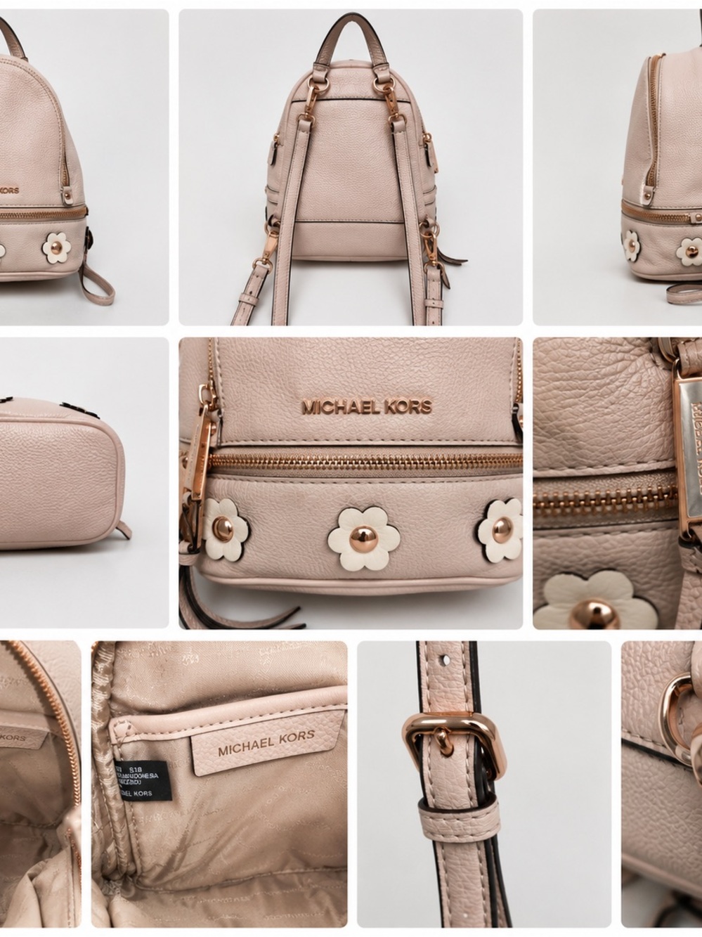 Michael Kors Light Blush Floral Appliqué Pebbled Leather Mini Backpack